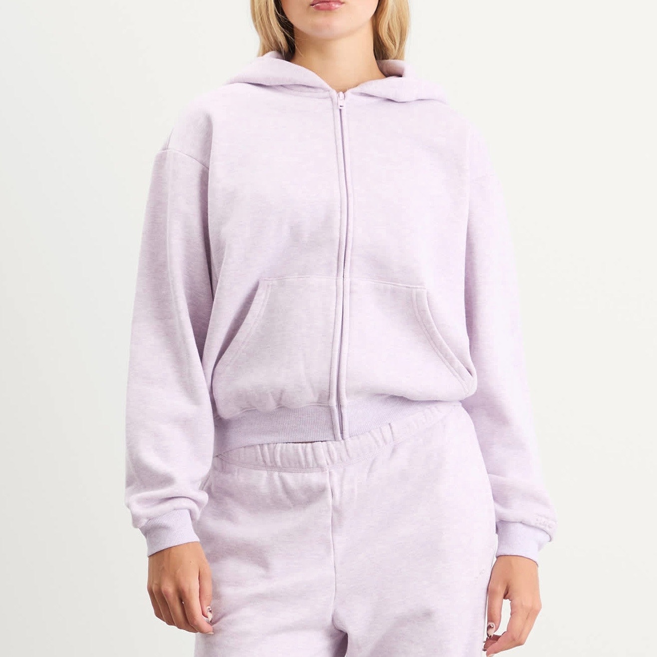 Skims Cotton Fleece Classic Zip Up Hoodie Purple Heather - Size: Xs